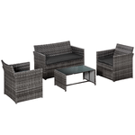 Outsunny Set 4 P.zi Mobili da Giardino in Rattan (PE), Salotto da Esterni con Tavolo, 2 Sedie, Divano due posti, Grigio