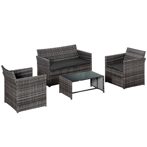 Outsunny-Set-4-P.zi-Mobili-da-Giardino-in-Rattan--PE--Salotto-da-Esterni-con-Tavolo-2-Sedie-Divano-due-posti-Grigio