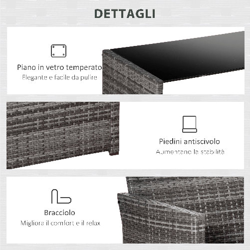 Outsunny-Set-4-P.zi-Mobili-da-Giardino-in-Rattan--PE--Salotto-da-Esterni-con-Tavolo-2-Sedie-Divano-due-posti-Grigio