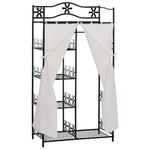 HOMCOM Armadio Guardaroba Appendiabiti con 5 Ripiani e 2 Tende, 84 x 42 x 158.5cm, in Metallo Nero con Decori a Fiori