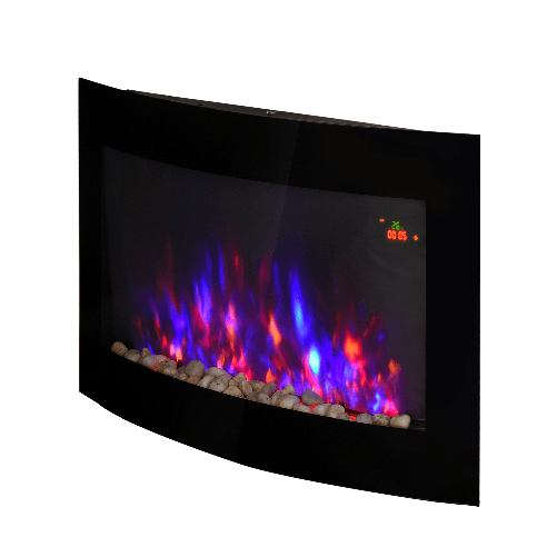 HOMCOM-Caminetto-Elettrico-da-Parete-con-Effetto-Fiamma-Colorato-con-Telecomando-in-Acciaio-Inox-e-Vetro-65x11.4x52cm-Nero