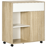 HOMCOM Carrello da Cucina in Legno con Cassetto, Armadietto e Ruote Girevoli, 81x39.6x90.3cm