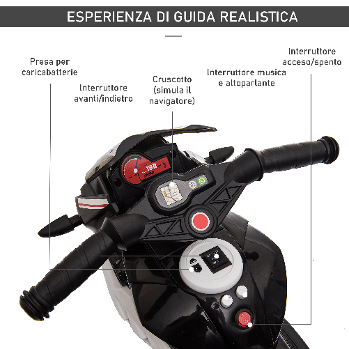 HOMCOM-Moto-Elettrica-per-Bambini-3-5-Anni-Max.-25kg-con-Luci-Musica-Batteria-6V-e-Velocita-3km-h-86cmx42cmx52cm-Nera