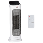 HOMCOM Stufetta Elettrica Oscillante con Telecomando, Temperatura Regolabile e Timer, Potenza 1000W/2000W, 17.6x13.7x50cm, Bianco