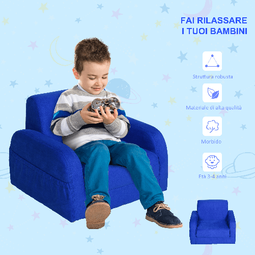 HOMCOM-Poltroncina-Letto-2-in-1-per-Cameretta-Bambini-con-Imbottitura-e-Rivestimento-Flanella-Blu-Max.65-kg-47x45x38cm