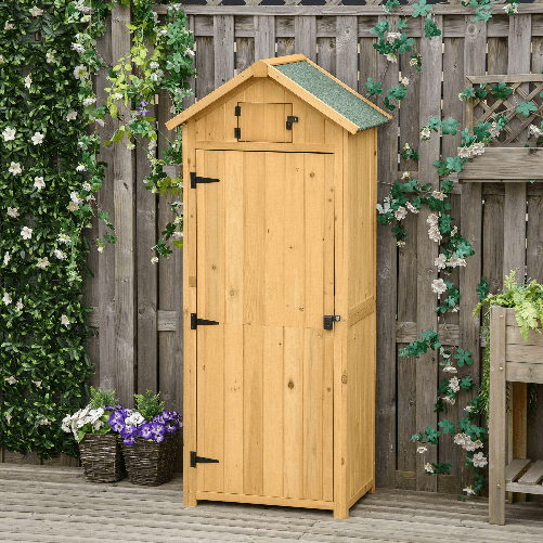 Outsunny-Capanno-da-Giardino-Porta-Attrezzi-in-Legno-Impermeabile-77x54.2x179cm---Giallo