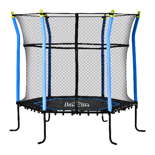 HOMCOM-Tappeto-Elastico-per-Bambini-3-10-Anni-con-Rete-di-Sicurezza-e-Corde-Elastiche-Φ160x163.5-cm-Blu-e-Nero