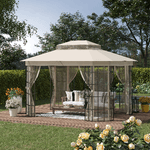 Outsunny-Gazebo-da-Giardino-con-Zanzariera-Tetto-a-2-Livelli-e-Struttura-in-Metallo-3.7x3m-Beige