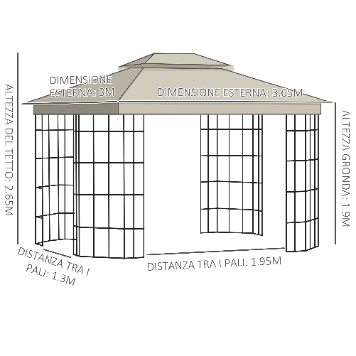 Outsunny-Gazebo-da-Giardino-con-Zanzariera-Tetto-a-2-Livelli-e-Struttura-in-Metallo-3.7x3m-Beige