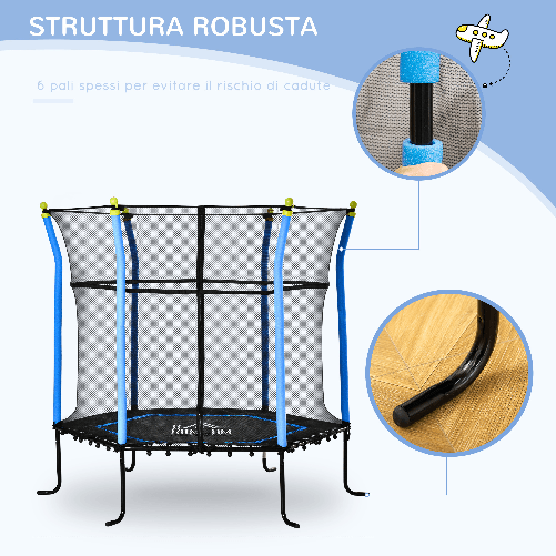 HOMCOM-Tappeto-Elastico-per-Bambini-3-10-Anni-con-Rete-di-Sicurezza-e-Corde-Elastiche-Φ160x163.5-cm-Blu-e-Nero