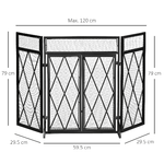 HOMCOM-Parascintille-per-Camino-in-Metallo-con-3-Pannelli-Pieghevoli-e-2-Porte-120x11.5x79cm---Nero