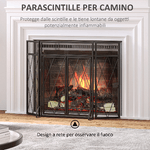 HOMCOM-Parascintille-per-Camino-in-Metallo-con-3-Pannelli-Pieghevoli-e-2-Porte-120x11.5x79cm---Nero