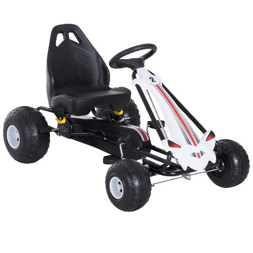 HOMCOM-Go-Kart-a-Pedali-per-Bambini-con-Freno-e-Frizione-101.5-×-65.5-×-59.5cm-Bianco-nero