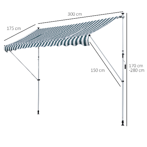 Outsunny-Tenda-da-Sole-a-Bracci-3x1.5m-con-Manovella-e-Struttura-Telescopica-Bianco-e-Verde