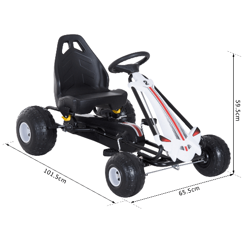 HOMCOM-Go-Kart-a-Pedali-per-Bambini-con-Freno-e-Frizione-101.5-×-65.5-×-59.5cm-Bianco-nero