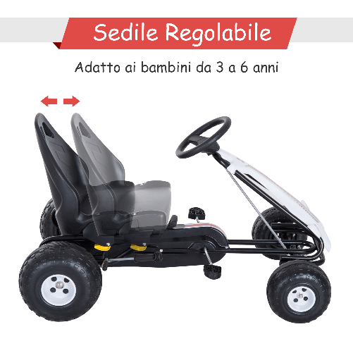 HOMCOM-Go-Kart-a-Pedali-per-Bambini-con-Freno-e-Frizione-101.5-×-65.5-×-59.5cm-Bianco-nero