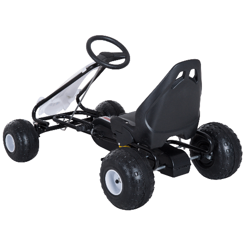 HOMCOM-Go-Kart-a-Pedali-per-Bambini-con-Freno-e-Frizione-101.5-×-65.5-×-59.5cm-Bianco-nero