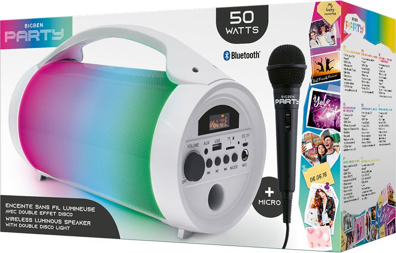 BIGBEN-PARTY-ALTOPARLANTE-LUMINOSO-BT-50W-SD-AUX-USB-BIANCO-PARTYBTLITEWH