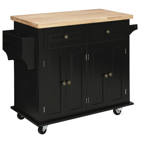 HOMCOM-Carrello-da-Cucina-Portavivande-con-Cassetti-Armadietti-e-Portaspezie-in-Legno-e-MDF-111x44.5x82.5-cm-Nero