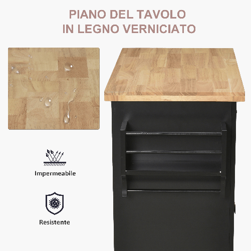 HOMCOM-Carrello-da-Cucina-Portavivande-con-Cassetti-Armadietti-e-Portaspezie-in-Legno-e-MDF-111x44.5x82.5-cm-Nero