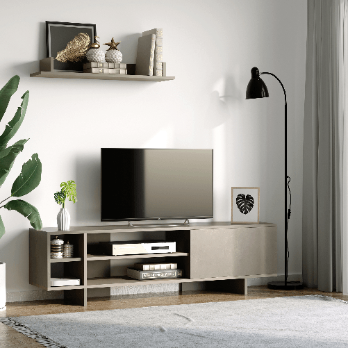 HOMCOM-Set-Mobile-Porta-TV-con-Armadietto-e-Mensola-da-Appendere-in-Legno-160x35.6x44cm-Grigio