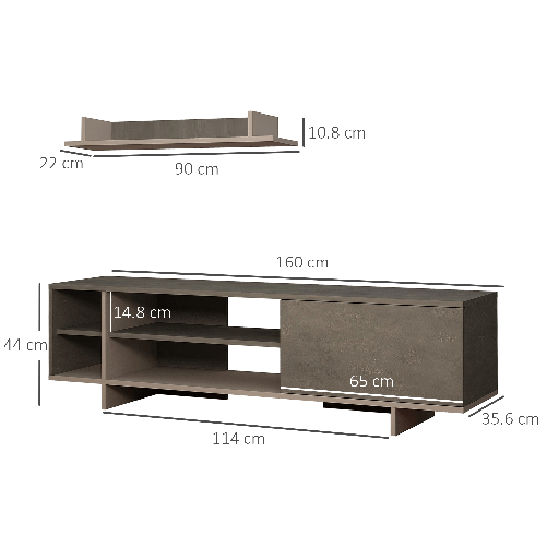 HOMCOM-Set-Mobile-Porta-TV-con-Armadietto-e-Mensola-da-Appendere-in-Legno-160x35.6x44cm-Grigio