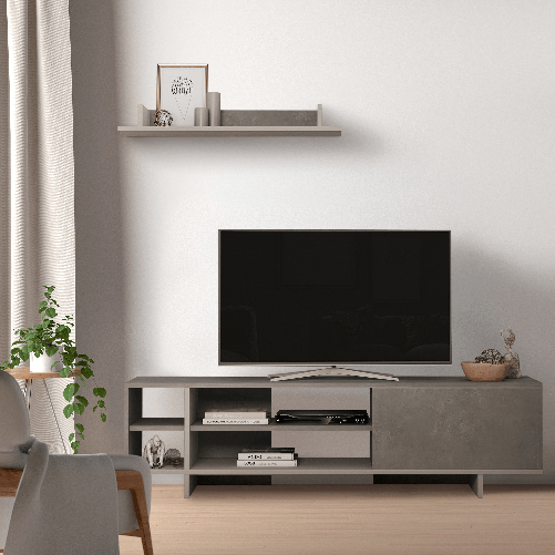 HOMCOM-Set-Mobile-Porta-TV-con-Armadietto-e-Mensola-da-Appendere-in-Legno-160x35.6x44cm-Grigio