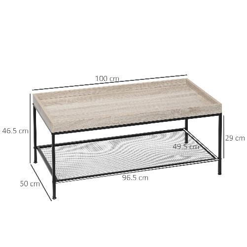 HOMCOM-Tavolino-da-Salotto-Basso-a-2-Livelli-con-Bordo-Rialzato-in-MDF-e-Metallo-100x50x46.5-cm-Color-Legno