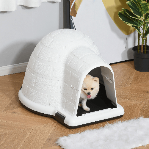 PawHut-Cuccia-Casetta-da-Esterno-per-Cani-di-Taglia-Piccola-a-Forma-di-Igloo-con-Porta-per-Carlino-Bichon-Fries-Chihuahua-68.2x80x53cm