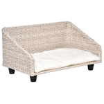 PawHut Cuccia per Cani e Gatti Rialzata in Rattan con Cuscino Lavabile Bianco, Lettino per Animali da Interno, 70.5x40x37.5cm, Beige