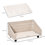 PawHut-Cuccia-per-Cani-e-Gatti-Rialzata-in-Rattan-con-Cuscino-Lavabile-Bianco-Lettino-per-Animali-da-Interno-70.5x40x37.5cm-Beige