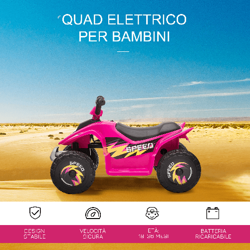 HOMCOM-Quad-per-Bambini-Elettrico-con-Batteria-Ricaricabile-6V-e-Velocita-2.8-4.6km-h-72x40x45.5-cm-Rosa