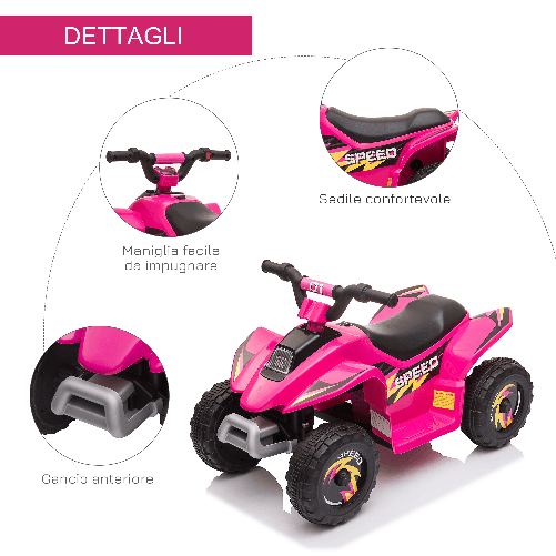 HOMCOM-Quad-per-Bambini-Elettrico-con-Batteria-Ricaricabile-6V-e-Velocita-2.8-4.6km-h-72x40x45.5-cm-Rosa