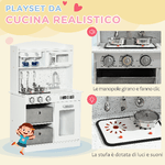 HOMCOM-Cucina-Giocattolo-per-Bambini-3-6-Anni-con-Luci-e-Accessori-Realistici-in-MDF-e-PP-60.1x31.7x92.9-cm-Bianca