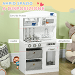 HOMCOM-Cucina-Giocattolo-per-Bambini-3-6-Anni-con-Luci-e-Accessori-Realistici-in-MDF-e-PP-60.1x31.7x92.9-cm-Bianca