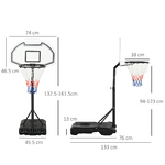 HOMCOM-Canestro-Basket-per-Bambini-ad-Altezza-Regolabile-132.5---161.5-cm-con-Base-Riempibile-e-Ruote-Multicolore