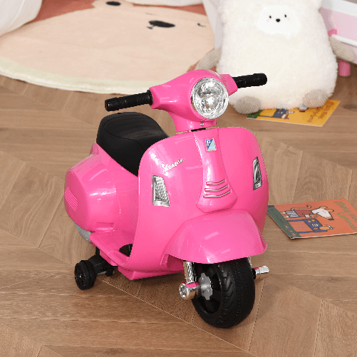 HOMCOM-Moto-Elettrica-per-Bambini-con-Licenza-Ufficiale-Vespa-Batteria-6V-Fari-e-Clacson-per-Bimbi-da-18-36-mesi-Rosa-66.5x38x52cm