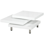 HOMCOM Tavolino da Caffè da Salotto e Studio, a 3 Livelli in MDF con 2 Piani Rotanti, 60x60x33.5 cm, Bianco