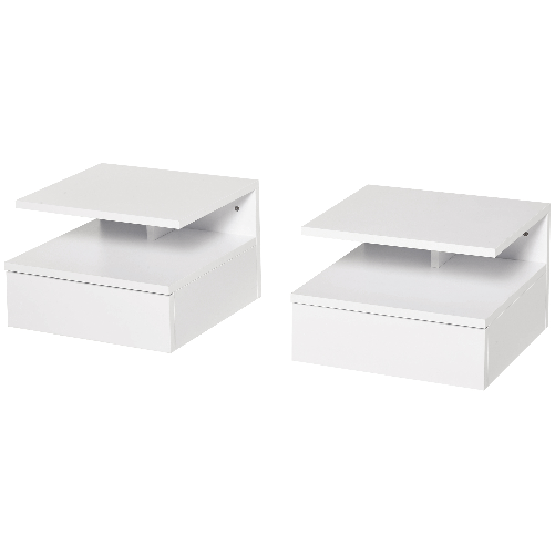 HOMCOM-Set-da-2-Comodini-Sospesi-per-Camera-da-Letto-con-Cassetto-e-Mensola-Superiore-in-Legno-35x32x22.5cm-Bianco