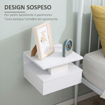 HOMCOM-Set-da-2-Comodini-Sospesi-per-Camera-da-Letto-con-Cassetto-e-Mensola-Superiore-in-Legno-35x32x22.5cm-Bianco