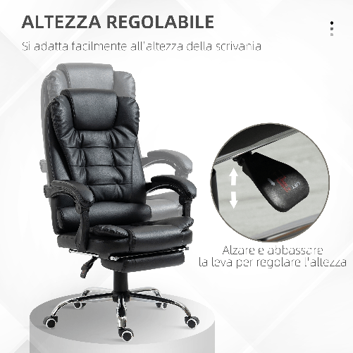 HOMCOM-Sedia-da-Ufficio-ad-Altezza-Regolabile-con-Schienale-Reclinabile-e-Poggiapiedi-64.5x69x109-117-cm-Nero