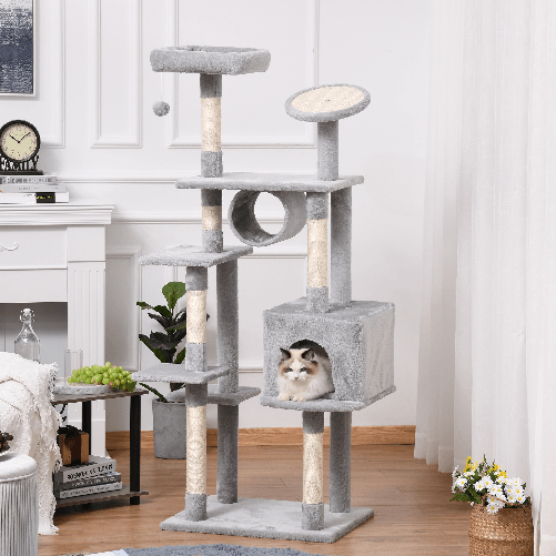 PawHut-Albero-Tiragraffi-con-Graffiatoio-e-Trespoli-per-Gattini-e-Gatti-Adulti-di-Max.-4.5kg-Grigio