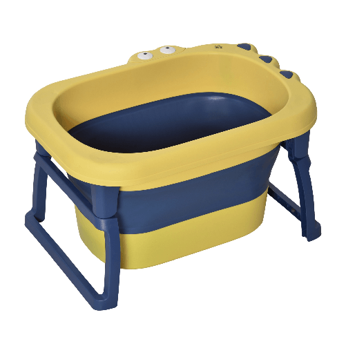 HOMCOM-Vaschetta-Bagnetto-Pieghevole-per-Neonati-e-Bambini-di-0-6-Anni-in-Plastica-Antiscivolo-Blu-e-Giallo-75.3x55.4x43cm