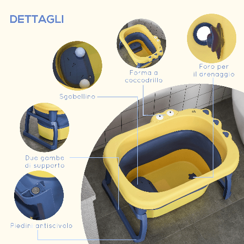 HOMCOM-Vaschetta-Bagnetto-Pieghevole-per-Neonati-e-Bambini-di-0-6-Anni-in-Plastica-Antiscivolo-Blu-e-Giallo-75.3x55.4x43cm