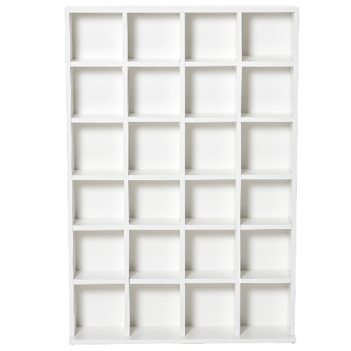 HOMCOM-Mobile-Libreria-Porta-CD-a-Muro-24-Scompartimenti-Regolabile-in-Altezza-130.5-×-89-×-20cm-Bianco