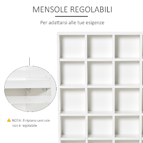 HOMCOM-Mobile-Libreria-Porta-CD-a-Muro-24-Scompartimenti-Regolabile-in-Altezza-130.5-×-89-×-20cm-Bianco