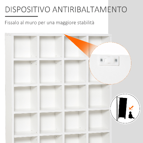 HOMCOM-Mobile-Libreria-Porta-CD-a-Muro-24-Scompartimenti-Regolabile-in-Altezza-130.5-×-89-×-20cm-Bianco