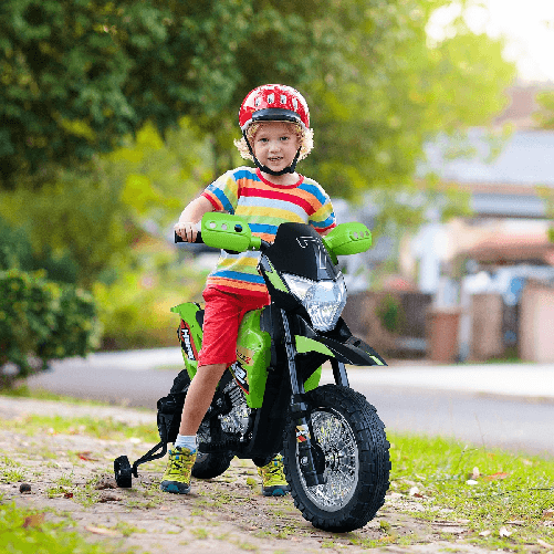 HOMCOM-Moto-da-Cross-Elettrica-con-2-Rotelline-Ausiliarie-per-Bambini-3-6-anni-Moto-Giocattolo-109×52.2×70.5cm-Verde