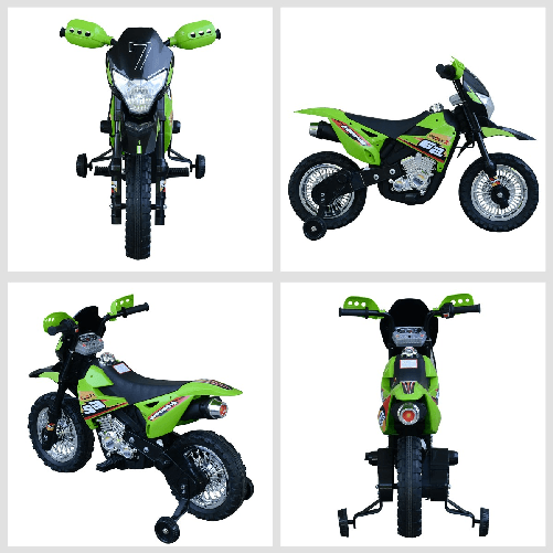 HOMCOM-Moto-da-Cross-Elettrica-con-2-Rotelline-Ausiliarie-per-Bambini-3-6-anni-Moto-Giocattolo-109×52.2×70.5cm-Verde