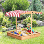 Outsunny-Sabbiera-per-Bambini-in-Legno-con-Tettuccio-Regolabile-Sedute-e-Vaschette-107.5x107.5x110cm